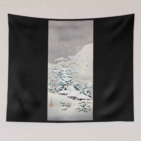 Item preview, Snowy Rural Village with Dogs - Hiroaki Takahashi Vintage Print designed and sold by Open Canvas.