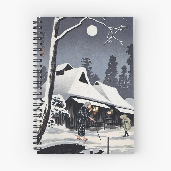 Item preview, Moonlit Snowy Village with Figures - Hiroaki Takahashi Vintage Print designed and sold by Open Canvas.