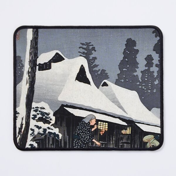 Item preview, Moonlit Snowy Village with Figures - Hiroaki Takahashi Vintage Print designed and sold by Open Canvas.