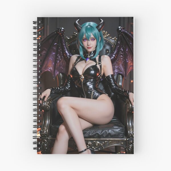 Item preview, Blue haired demon woman in leather throne designed and sold by CathryneDelamort.
