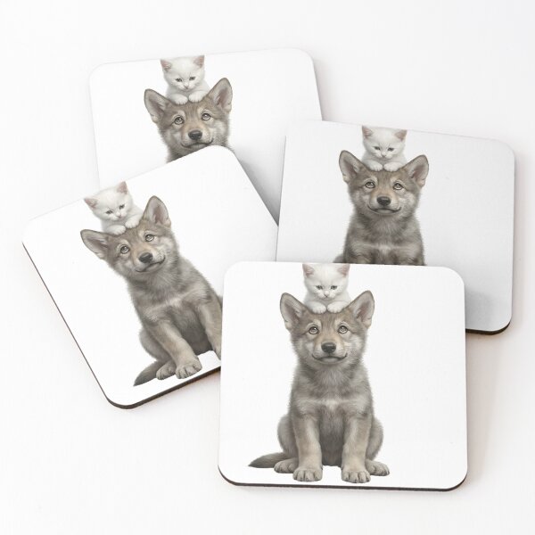Item preview, Wolf Puppy With Kitten On Head designed and sold by PetWildTales.