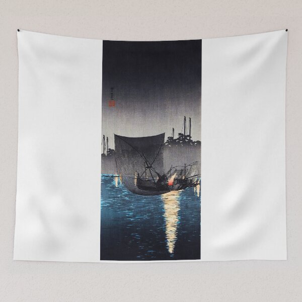 Item preview, Night Fishing Boats with Flares - Hiroaki Takahashi Vintage Print designed and sold by Open Canvas.