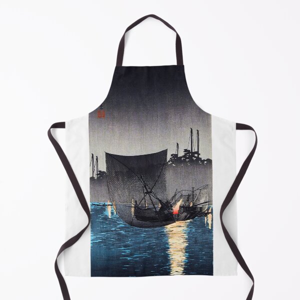 Item preview, Night Fishing Boats with Flares - Hiroaki Takahashi Vintage Print designed and sold by Open Canvas.