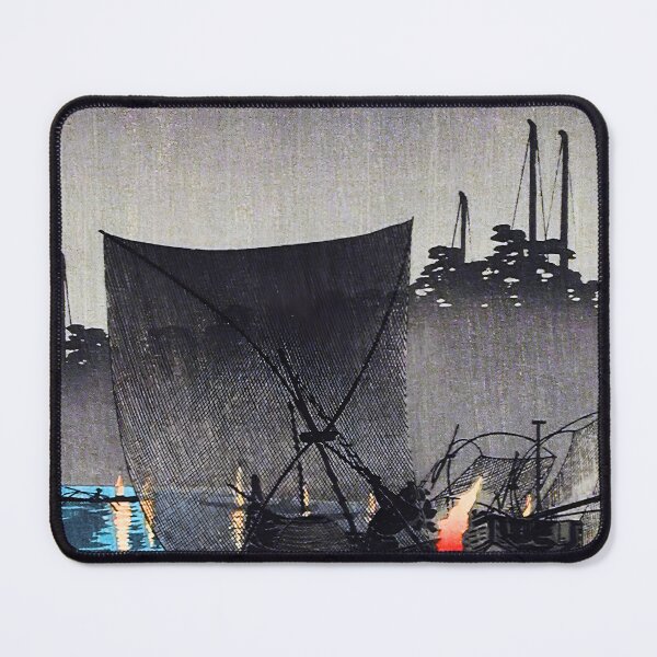 Item preview, Night Fishing Boats with Flares - Hiroaki Takahashi Vintage Print designed and sold by Open Canvas.