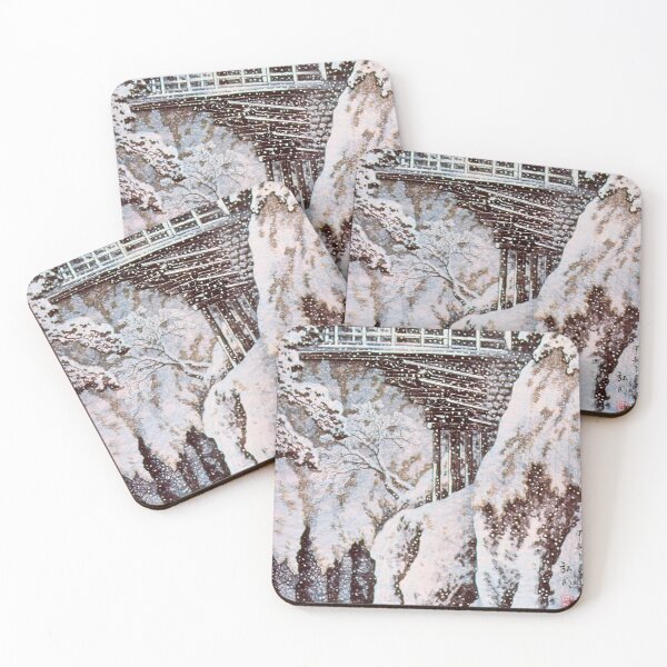 Item preview, Snowy Gorge with Bridge and Inn - Hiroaki Takahashi Vintage Print designed and sold by Open Canvas.