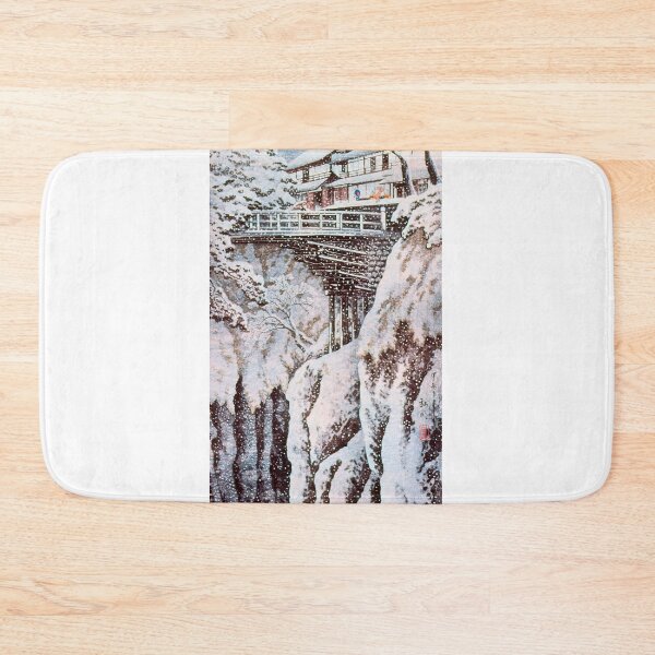 Item preview, Snowy Gorge with Bridge and Inn - Hiroaki Takahashi Vintage Print designed and sold by Open Canvas.