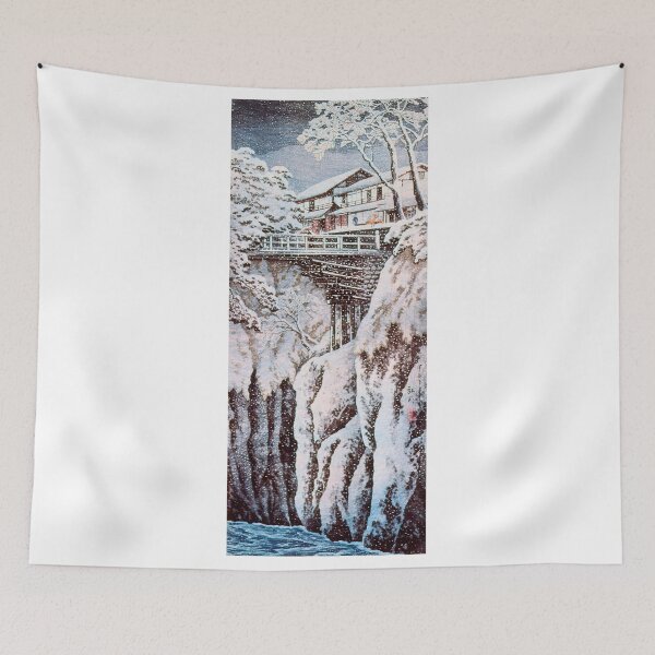 Item preview, Snowy Gorge with Bridge and Inn - Hiroaki Takahashi Vintage Print designed and sold by Open Canvas.