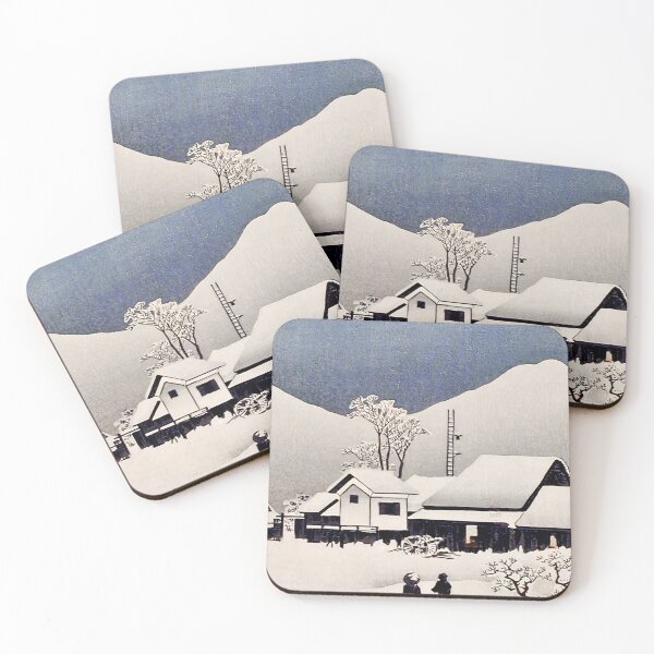 Item preview, Moonlit Winter Village and River - Hiroaki Takahashi Vintage Print designed and sold by Open Canvas.