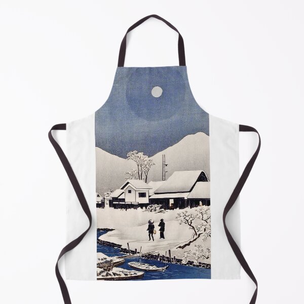 Item preview, Moonlit Winter Village and River - Hiroaki Takahashi Vintage Print designed and sold by Open Canvas.