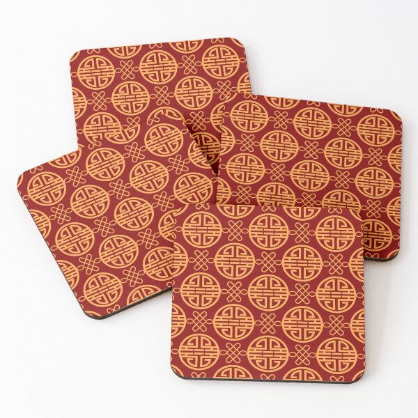 Item preview, Lunar New Year Chinese Longevity Symbol Pattern Scarf – Red and Gold Shou Knot Design designed and sold by FestivityFinds.