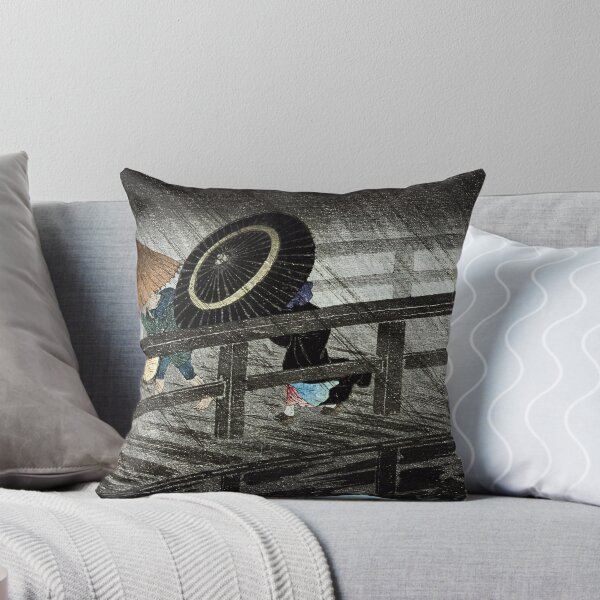 Item preview, Travelers Crossing Bridge in Rain Storm - Hiroaki Takahashi Vintage Print designed and sold by Open Canvas.