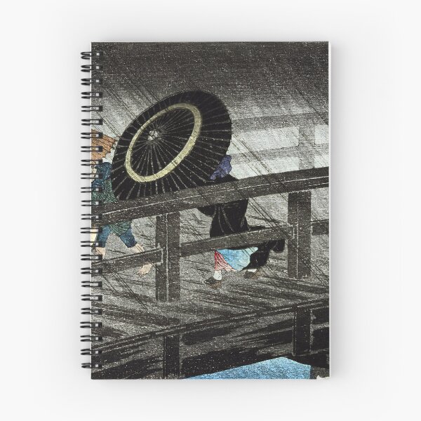 Item preview, Travelers Crossing Bridge in Rain Storm - Hiroaki Takahashi Vintage Print designed and sold by Open Canvas.