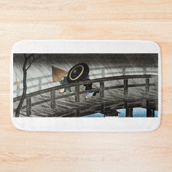 Item preview, Travelers Crossing Bridge in Rain Storm - Hiroaki Takahashi Vintage Print designed and sold by Open Canvas.