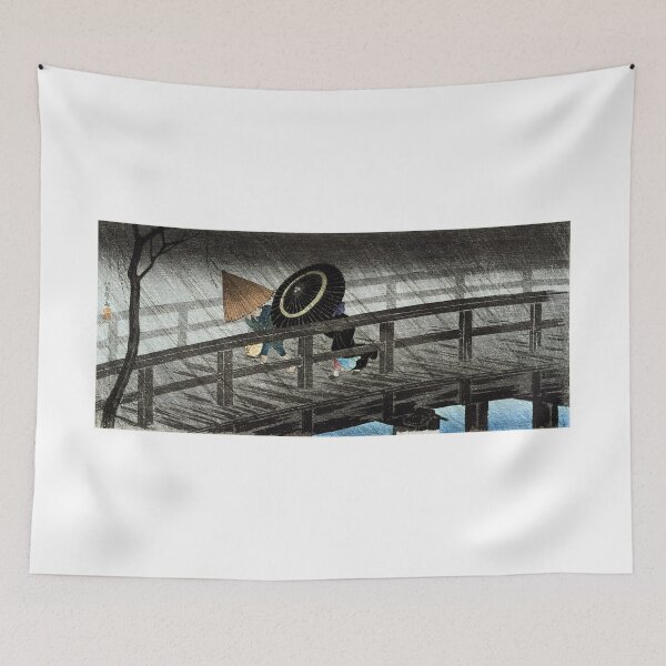 Item preview, Travelers Crossing Bridge in Rain Storm - Hiroaki Takahashi Vintage Print designed and sold by Open Canvas.