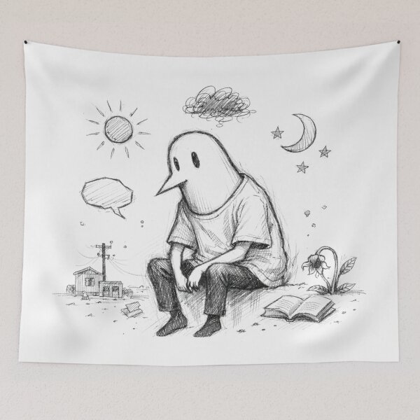 Item preview, Punpun Oyasumi - Melancholy Bird Figure Pencil Sketch designed and sold by Art by M.H..