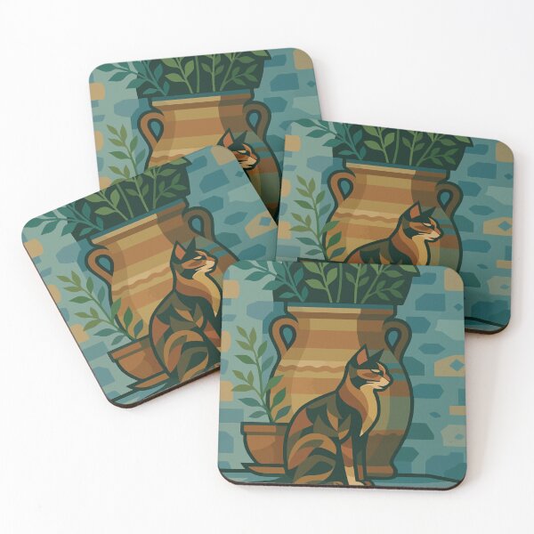 Item preview, Geometric Cat with Terracotta Pots – Colorful Mediterranean Scene designed and sold by darekkocurek.