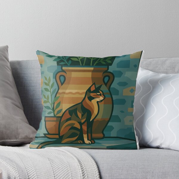 Item preview, Geometric Cat with Terracotta Pots – Colorful Mediterranean Scene designed and sold by darekkocurek.