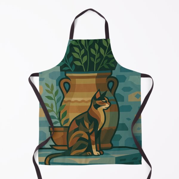 Item preview, Geometric Cat with Terracotta Pots – Colorful Mediterranean Scene designed and sold by darekkocurek.
