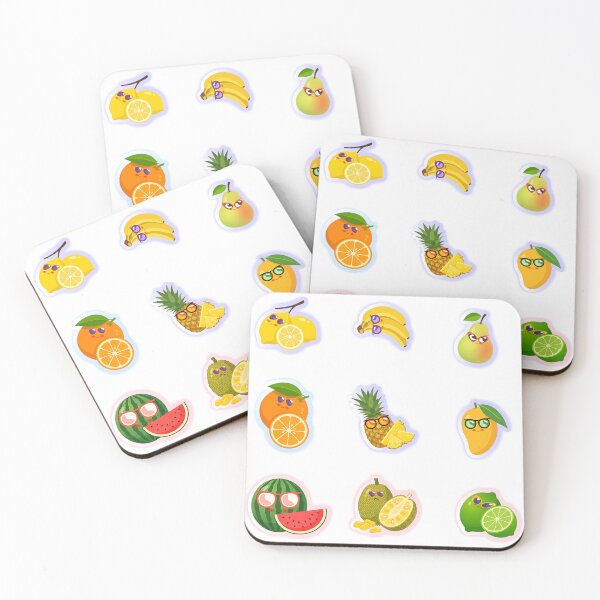 Item preview, Cute Kawaii Fruit Art Set – Funny Cartoon Tropical Fruits Illustration designed and sold by steekeets.
