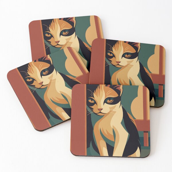 Item preview, Geometric nice Tricolor Cat Behind Wooden Bars – Modern Art designed and sold by darekkocurek.