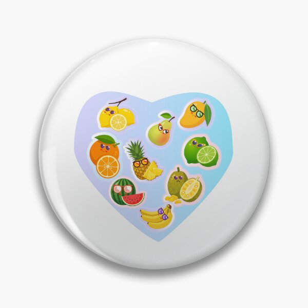 Item preview, heart shaped Cute Kawaii Fruit Art Set – Funny Cartoon Tropical Fruits Illustration designed and sold by steekeets.