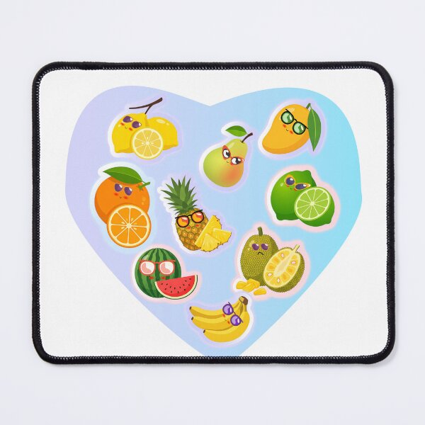 Item preview, heart shaped Cute Kawaii Fruit Art Set – Funny Cartoon Tropical Fruits Illustration designed and sold by steekeets.