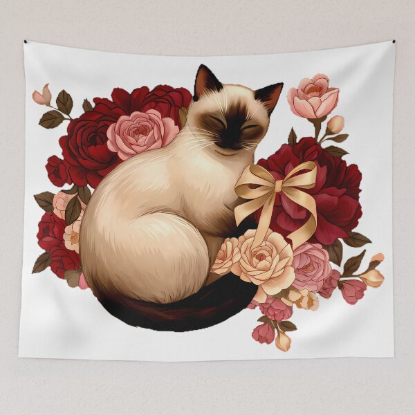 Item preview, Floral Serenity: Curled Siamese Cat in Bloom designed and sold by meesub.