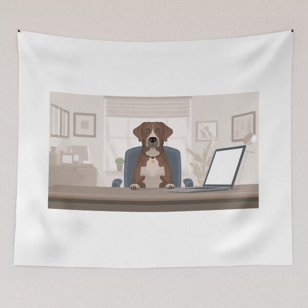Item preview, Serious Business, Dog in the Home Office designed and sold by InkoraStudios.