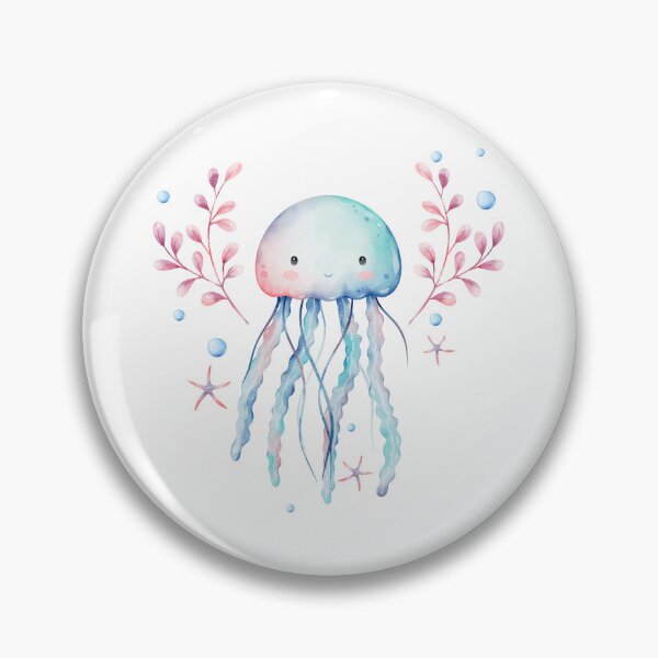 Item preview, Cute Watercolor Jellyfish Illustration With Seaweed And Bubbles designed and sold by TinyBirdyDesigns.