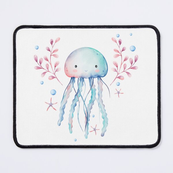 Item preview, Cute Watercolor Jellyfish Illustration With Seaweed And Bubbles designed and sold by TinyBirdyDesigns.