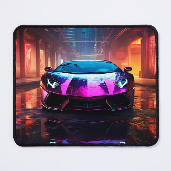 Item preview, Futuristic Neon Supercar Dominating Cyberpunk City Street Night designed and sold by RevUpDesign.