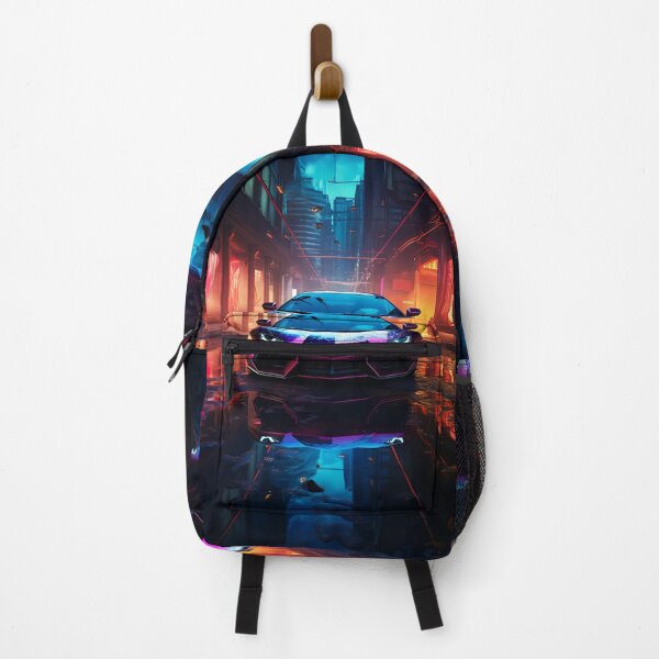 Item preview, Futuristic Neon Supercar Dominating Cyberpunk City Street Night designed and sold by RevUpDesign.