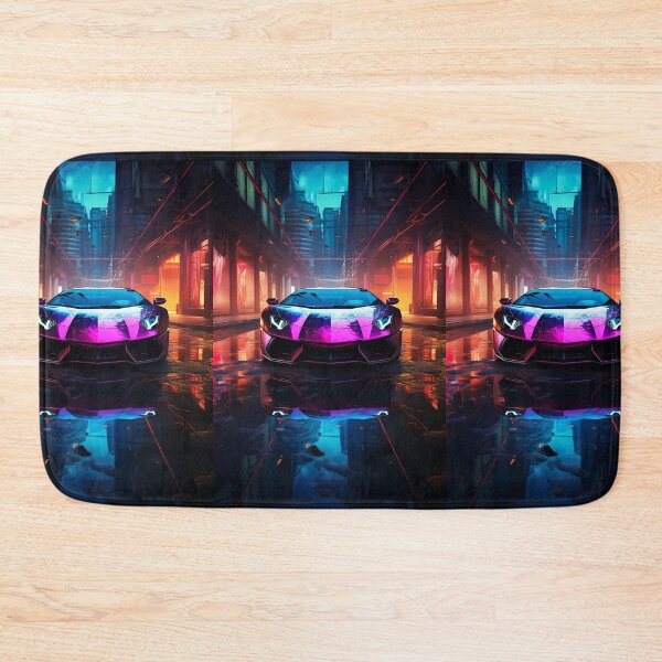 Item preview, Futuristic Neon Supercar Dominating Cyberpunk City Street Night designed and sold by RevUpDesign.