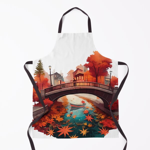 Item preview, Autumn Bridge Canal Reflection - Vibrant Red Maple Leaves and Rowing Boat Art designed and sold by DesignArtist.ia.