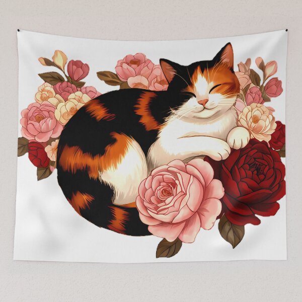 Item preview, Golden Whiskers: Calico Cat in Rose Reverie designed and sold by meesub.