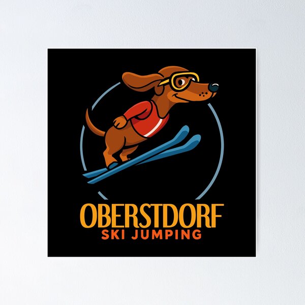 Item preview, Flying Low but Aiming High – Dachshund Ski Jumping Oberstdorf designed and sold by CARPIO Creations.