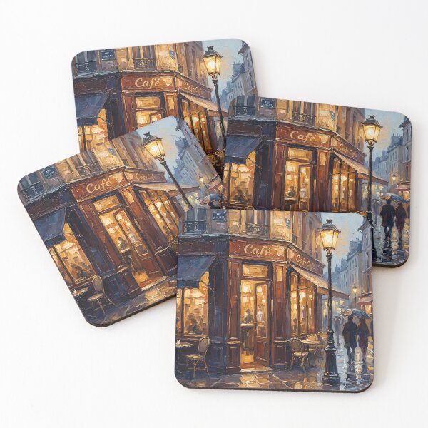 Item preview, Evening Rain Cafe - European Cobblestone Impasto Art A Nostalgic & Romantic Gift for Travelers, Dreamers, and Art Lovers designed and sold by LoliDesignShop.