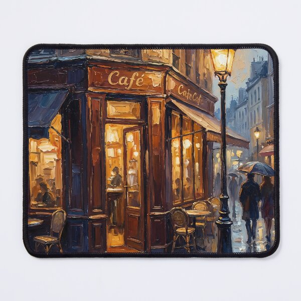 Item preview, Evening Rain Cafe - European Cobblestone Impasto Art A Nostalgic & Romantic Gift for Travelers, Dreamers, and Art Lovers designed and sold by LoliDesignShop.