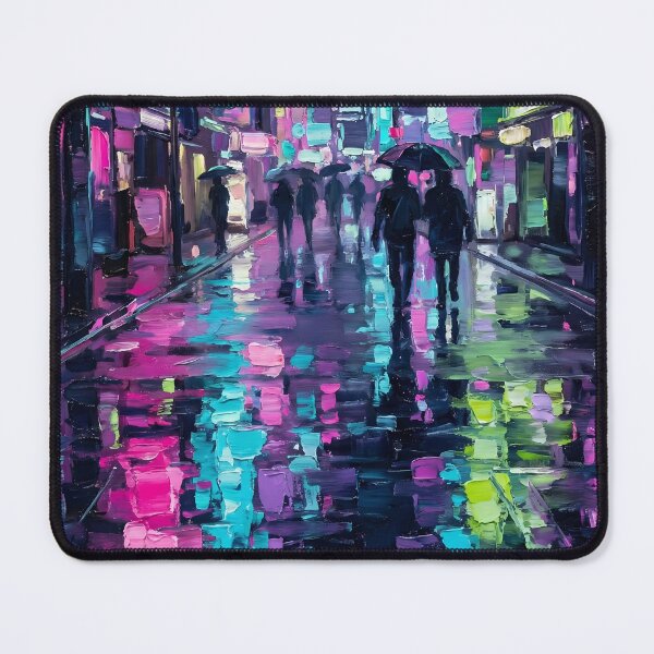 Item preview, Neon Rain Reflections - Cyberpunk Impasto Oil Art The Ultimate Modern Gift for Urban Explorers and Tech Enthusiasts designed and sold by LoliDesignShop.