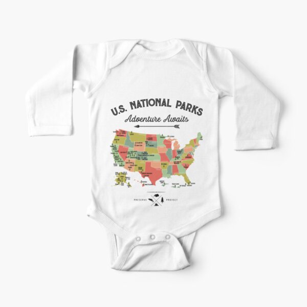 National Park Map Vintage T Shirt - All 59 National Parks Gifts T-shirt Men Women Kids Long Sleeve Baby One-Piece