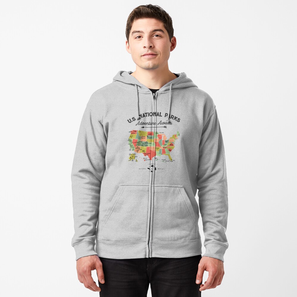 National Park Map Vintage T Shirt - All 59 National Parks Gifts T-shirt Men Women Kids Zipped Hoodie
