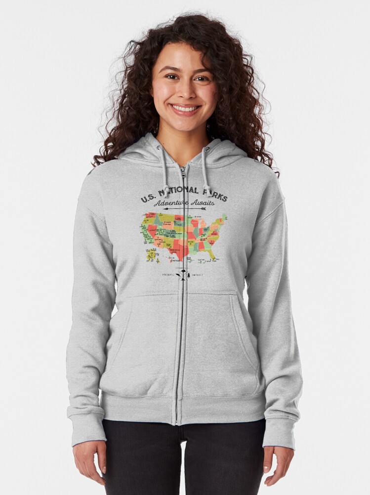 Alternate view of National Park Map Vintage T Shirt - All 59 National Parks Gifts T-shirt Men Women Kids Zipped Hoodie