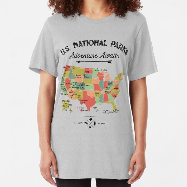 National Park Map Vintage T Shirt - All 59 National Parks Gifts T-shirt Men Women Kids Slim Fit T-Shirt