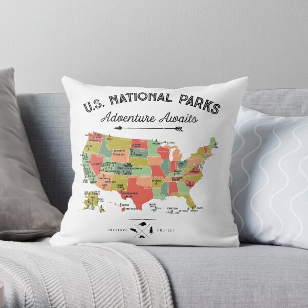Nationalpark Karte Vintage T-Shirt - Alle 59 Nationalparks Geschenke T-Shirt Männer Frauen Kinder Dekokissen