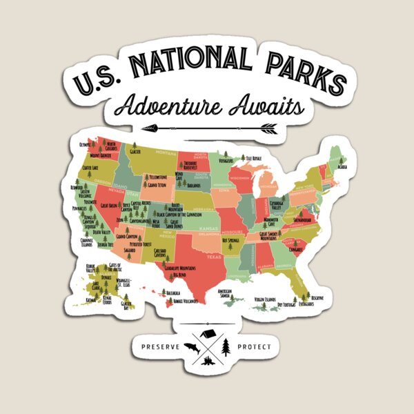 National Park Map Vintage T Shirt - All 59 National Parks Gifts T-shirt Men Women Kids Magnet
