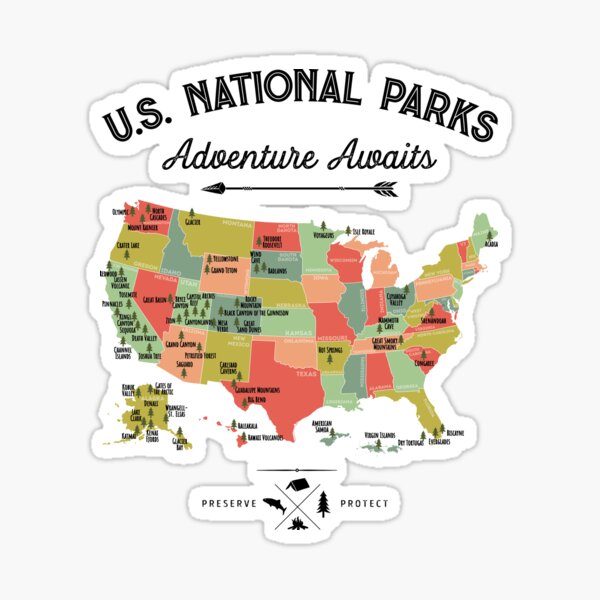 National Park Map Vintage T Shirt - All 59 National Parks Gifts T-shirt Men Women Kids Sticker