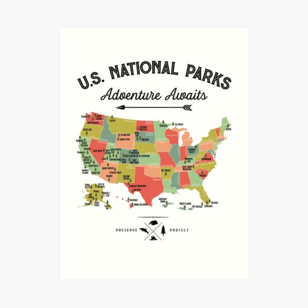 National Park Map Vintage T Shirt - All 59 National Parks Gifts T-shirt Men Women Kids Art Print