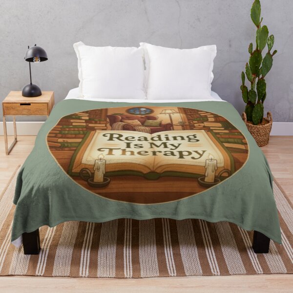 Item preview, Reading Is My Therapy – Cozy Book Lover Illustration designed and sold by Blaze & Trail Creative.