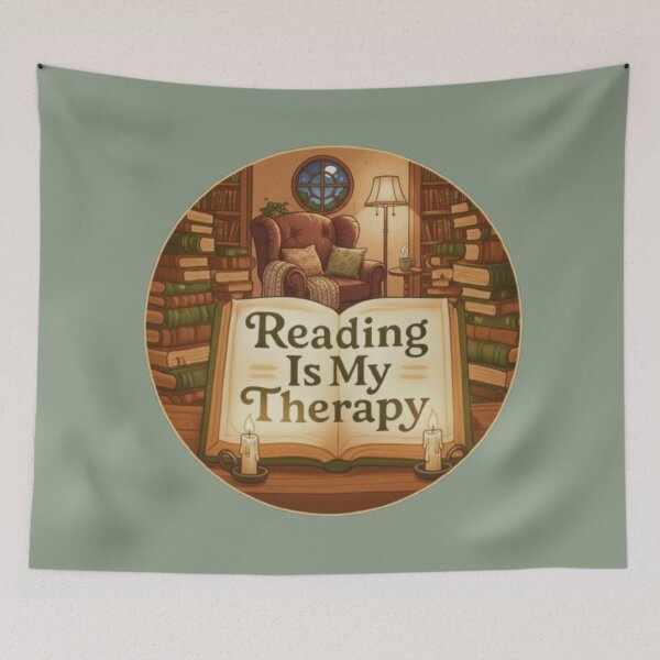Item preview, Reading Is My Therapy – Cozy Book Lover Illustration designed and sold by Blaze & Trail Creative.