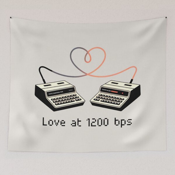 Item preview, Love at 1200 bps Retro Modem Dial-Up Connection Art designed and sold by SplashTastic.